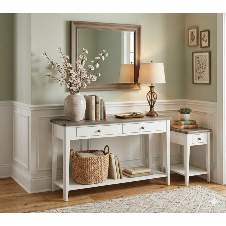 P2728-23 : Bàn Góc , Bàn Trang Trí - Màu Trắng + Nâu